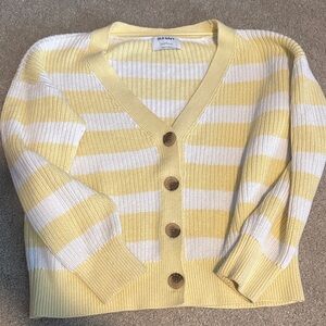 Old Navy Women's Yellow and White Striped Cardigan